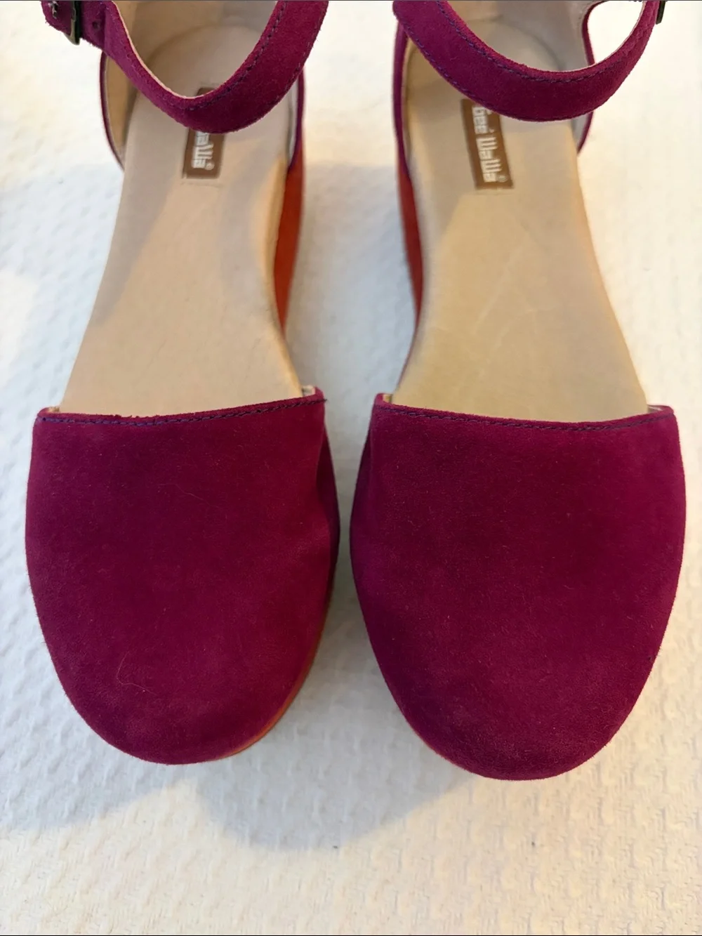 Gee Wawa Leather Suede Two-Tone Magenta & Red Ankle Strap Platforms Size 6M